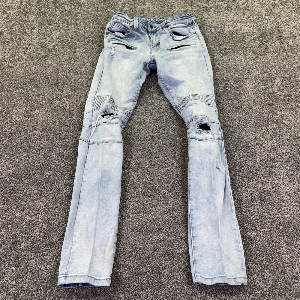 Kilogram Jeans Mens 32 Blue Skinny Biker Denim Light Wash Distressed